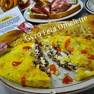 an omelet with a slice taken out of it