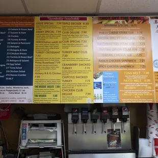 menus and prices on the wall