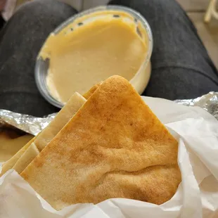 Pita and hummus.