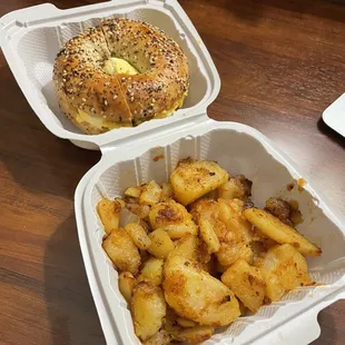 Sausage egg and cheese with home fries.