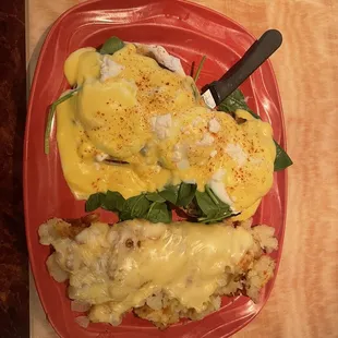 Florentine Benedict Home fries added cheese and friend onions