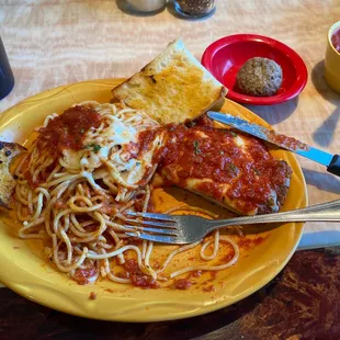 Delicious Chicken Parmigiana!! This was a mini size meal and it was still huge after I ate half lol!