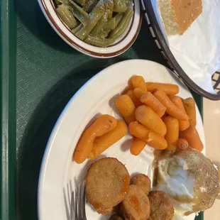Vegetables and cornbread from the buffet