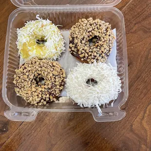 Lemon coconut donut, maple heath bar donut