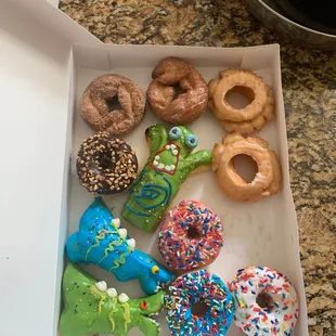 a variety of donuts in a box