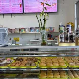 a display of donuts in a bakery