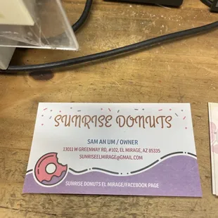 Sunrise Donuts business card