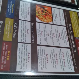 the menu of the restaurant