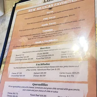 Lunch menu