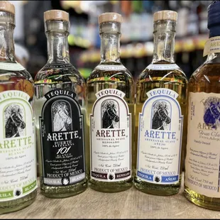 a variety of liquor bottles