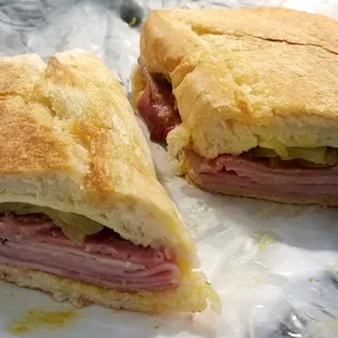 a ham sandwich cut in half