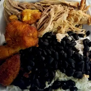 chicken, rice, beans, and corn