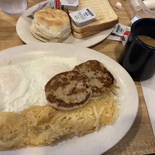 Egg, sausage, hashbrowns