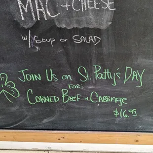 Join them in the St. Patrick's Day dinner. Corn beef and cabbage