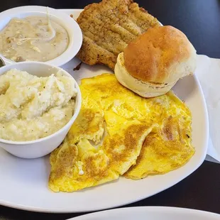 Country fried steak and eggs