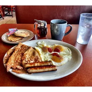 House Special #4 (Eggs Sausages Crepes w/ex English Muffins) &amp; Coffee @ Sunrise Grill.  1930 E Touhy Ave, Des Plaines, IL .Cool!