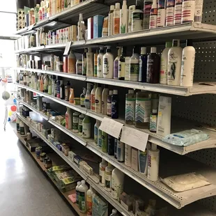 shelves of products in a store