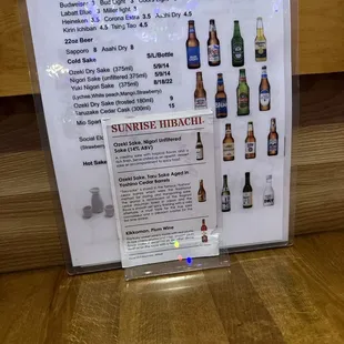 a menu for drinks