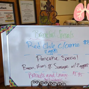 a menu for breakfast