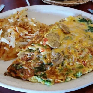 Veggie omelet. Comes w hash brown and choice of bread