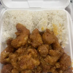 Orange chicken with steamed rice
