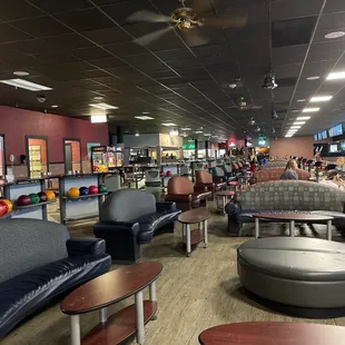 a bowling alley with bowling lanes