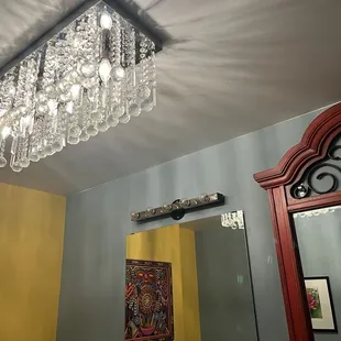 Chandelier in ladies room