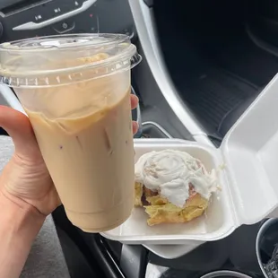 So good!!  Iced caramel latte &amp; homemade cinnamon roll