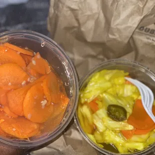 Pickled Carrots and Spicy Pickled Cabbage Mix