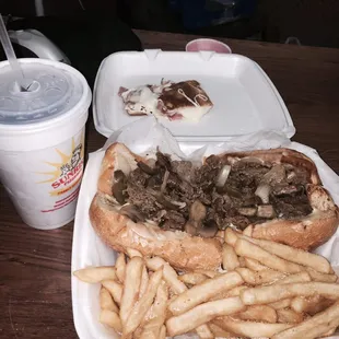 Lunch special $8.99. Fries were meh but the sandwich was good.