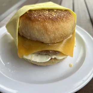 Sausage cheese and egg breakfast sandwich