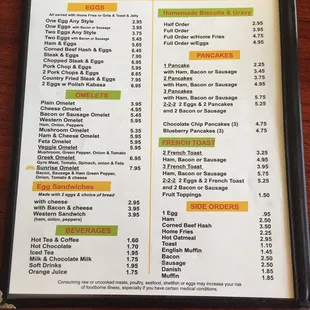 Breakfast menu
