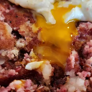 Corned Beef Hash with overeasy eggs, some yolk action! (1/28/24)