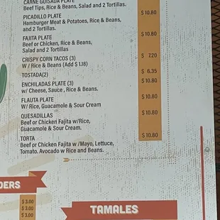 Combination plates menu