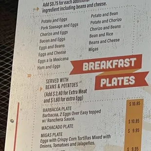 Breakfast menu