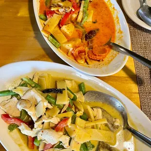 Red curry Duck and Green Curry Chicken. Not authentic Thai flavor at all. Big letdown!