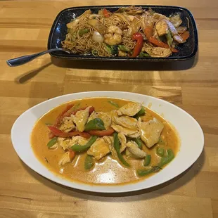 Panang curry and a noodle dish