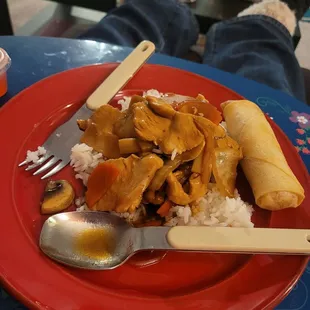 About half of the rice they gave me and half of the pad cashew, plus a spring roll.