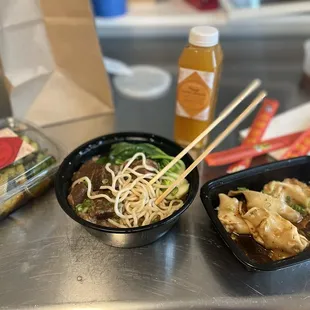 Ma La Cucumber Vegan Braised Beef Noodle Soup Ma-La Wontons (10 pcs) Mango Lemon Tea