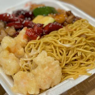 Chow mein Honey mayo shrimp Kung Pao chicken  Bbq pork