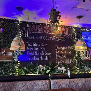 Chef&apos;s recommendations on wall menu