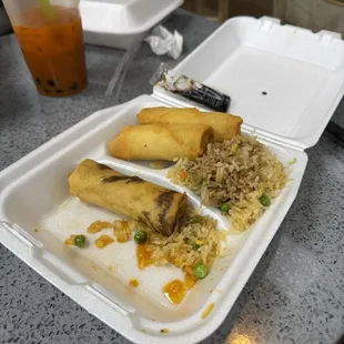 Egg rolls and rice. Had already polished off the orange chicken before this pic was taken.