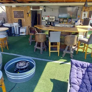 Propane fire pit is nice.  Heats a large area