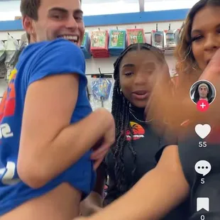 trevor twerking behind the counter (not helping customers)