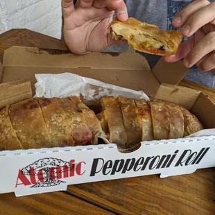 The atomic pepperoni roll. Not very spicy but a good variety of peppers.
