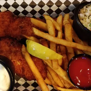 Halibut Fish &amp; Chips (2 pc), $17