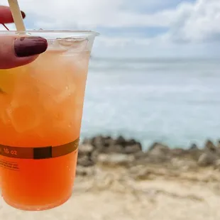 Pau Hana Punch. I couldn&apos;t detect the mango, but I was able to taste the strawberry; evidenced by the tangy sweet flavors.