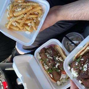 Lamb and chicken gyro &amp; French Fries with Cheese