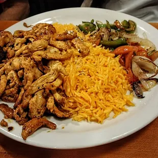 Chicken shawarma with the rice and veggies is a reg. menu item and always good