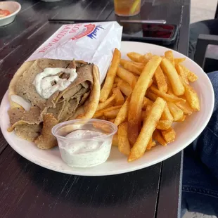 Gyro platter with fries- My husband loved it.